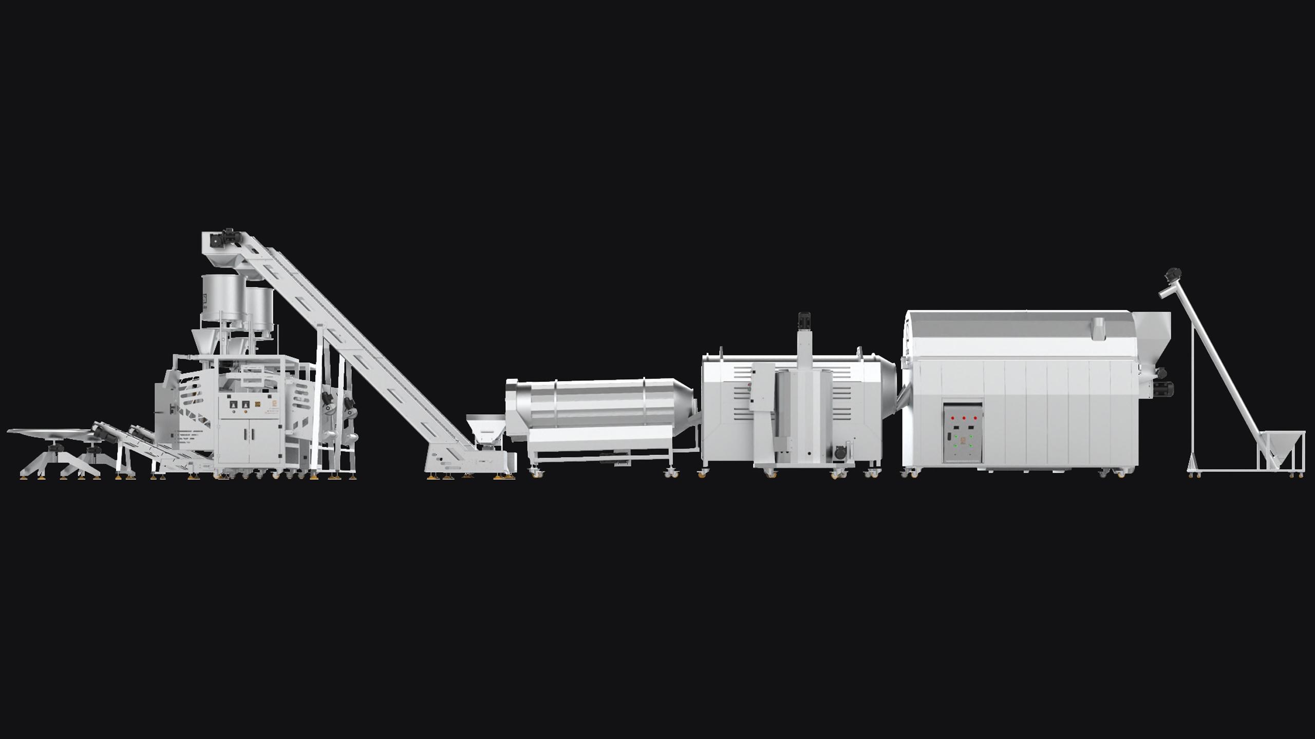 Popcorn production line with two volumetric packaging machines